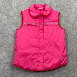 Sugar Embroidered Full Zip Up Puffer Vest Sleeveless Women's Size M Hot Pink
